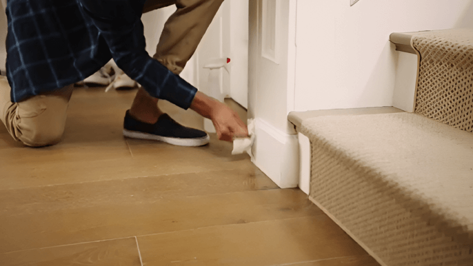 An individual thoroughly cleaning the entire room